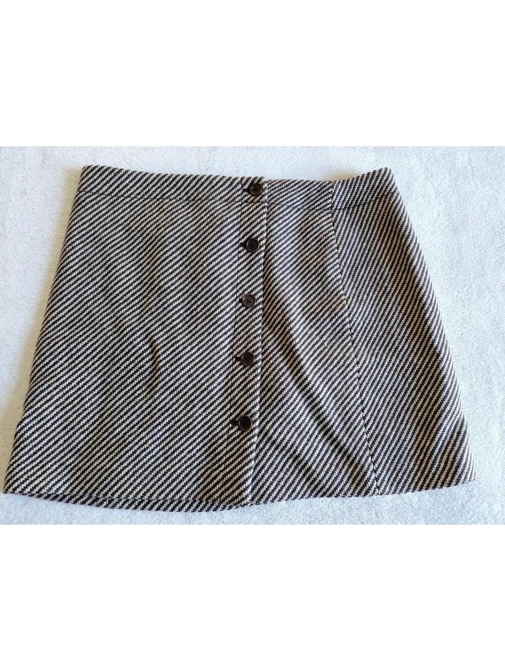 J Crew Wool Blend Mini Skirt Size 12 Brown Striped Button Old Money